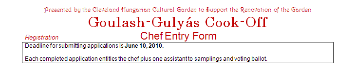 Chef Entry Form 2010